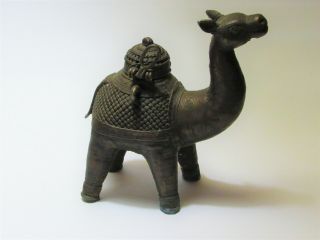 Vintage India Dhokra Lost Wax Cast Brass Camel Incense Burner / Container