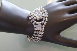 Vintage 4 Row Blue Rhinestone Necklace & Bracelet Demi - Parure Lovely