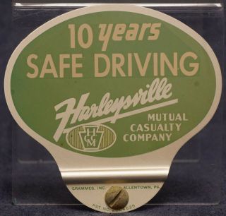10 Years Safe Driving Harleysville Mutual Casualty Company License Plate Topper