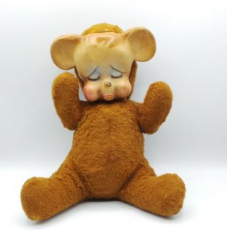 Vintage Knickerbocker Rubber Face Pouting Sad Crying Teddy Bear Plush Doll Rare