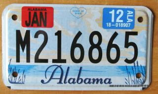Alabama 2012 Motorcycle License Plate Quality M216865