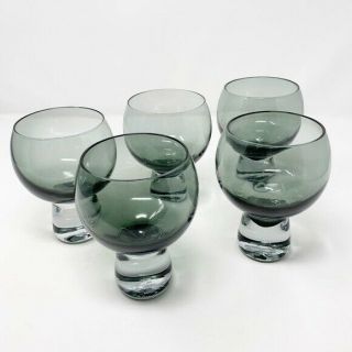 Vintage Chunky Stem grey Ombré Hand Blown Goblet Wine Glass Set of 5 2