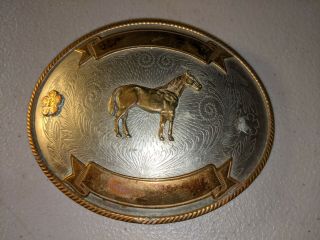 Vintage Tony Lama Show Horse German Silver Trophy Style Western Belt Buckle