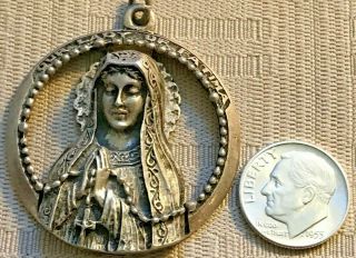 Weston Antique Vtg Sterling Silver Large 3d Our Lady Of Fatima Holy Medal Signed