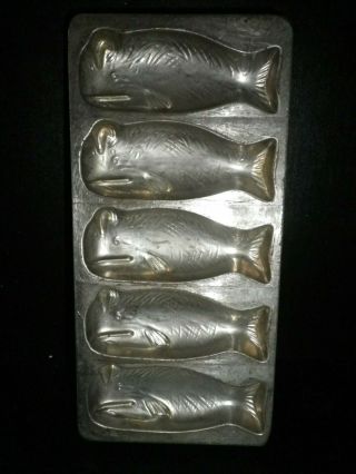 Vintage Metal Chocolate Mold/mould Flat,  5 Whales,  Anton Reiche.