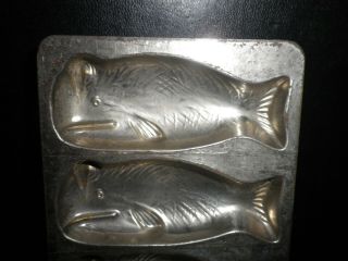 Vintage metal chocolate mold/mould flat,  5 whales,  Anton Reiche. 2