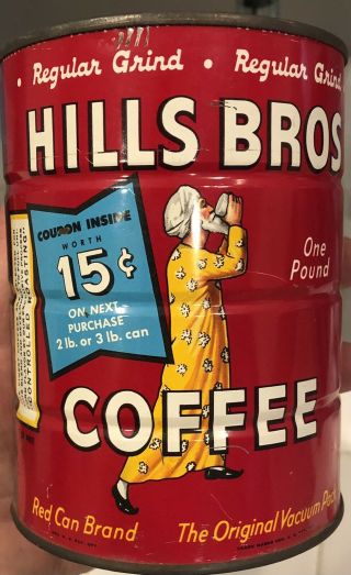 Vintage Hills Bros 1 Lb Coffee Can Tin