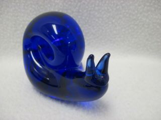 Vintage Mid Century Cobalt Blue Glass Snail Paperweight Hand Blown Glass Art