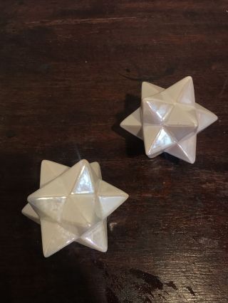 Pair VTG Decorative Iridescent Ceramic Geometric Stellated dodecahedron Stars 2