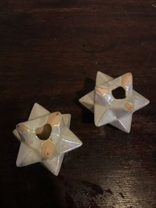 Pair VTG Decorative Iridescent Ceramic Geometric Stellated dodecahedron Stars 3