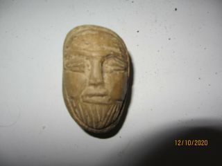 Vintage Hand Carved Palm Size 2 " Rock Bearded Face Nordic God?