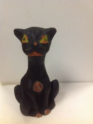 1940’s - 1950’s Vintage Antique Black Cat 7 " Pulp Paper Mache Halloween Decoration