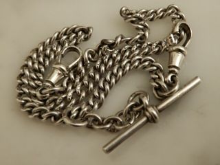 An Antique Silver Curb Link Pocket Watch Chain And T/bar