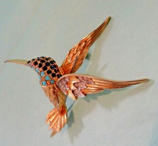 Vintage Jomaz Bird Brooch Pin Faux Turquoise And Faux Blue Sapphire