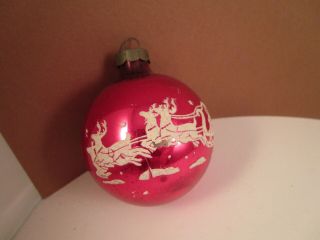 Vintage Mercury Glass Christmas Ornament Stencil Santa Claus Sleigh Red