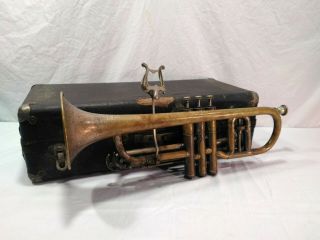 Antique C.  G.  Conn Ltd Victor " Wonder " Etched Trumpet Elkhart,  Ind. ,