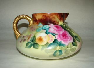 Antique Jean Pouyat Jpl Limoges France Hand Painted Pitcher Pink Yellow Roses