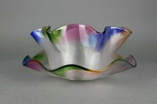 Fine Antique Victorian Stevens & Williams Rainbow Threaded Art Glass Finger Bowl