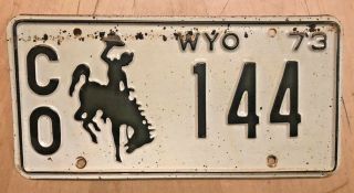 1973 Wyoming County Govt License Plate " Co 144 " Wy 73 Bronco Sheriff Deputy