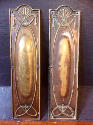 Antique Victorian Brass Finger Plate Push Door,  Art Nouveau,  Reclaimed,  Old
