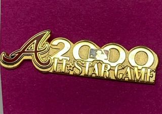 2000 Mlb All - Star Game Turner Field Atlanta Logo Gold Press Media Pin Vintage