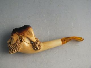 Antique Carved Meerschaum Pipe In The Form Of A Bearded Man With A Hat