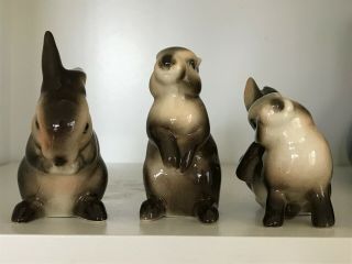 Vintage Goebel W Germany Brown Bunny Rabbit Porcelain Figurines (3pc) Marked