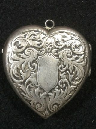 Antique Vintage Victorian Style Large Sterling Silver Heart Locket W/ Mirror Nr