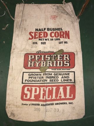 Vintage Seed Corn Bag Sack Pfister Hybrids Half Bushel Associated Growers