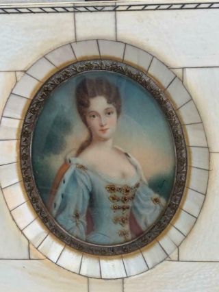 Fine Signed Antique Portrait Miniature Painting Of A Lady In Piano Key Frame.