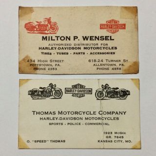 2 - 1940’s Harley - Davidson Motorcycle Dealer Business Card/sign
