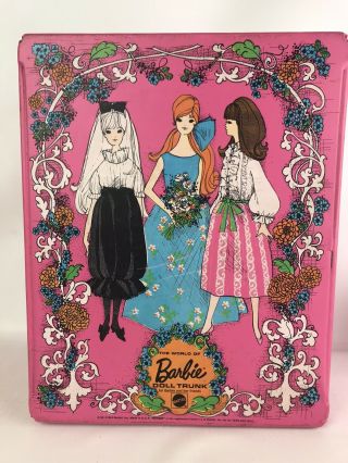 1969 Vintage The World Of Barbie Doll Trunk Full Of Clothes Pink Doll Case U.  S.  A