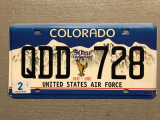 Vintage Colorado License Plate United States Air Force 50th Anniversary Qdd - 728