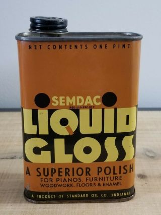 Vintage Standard Oil Co.  Semdac Liquid Gloss Can,  A Superior Polish,  Pint