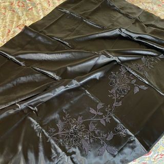 Vintage Beaded Black Silk Satin Chinese Fabric 46x64” For Cheongsam Dress Sewing 2