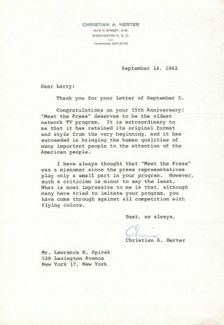 Massachusetts Governor Christian Herter Vintage Hand Signed Document - Letter