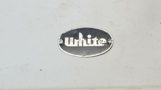 Vintage White Truck Name Plate,  Aluminum With Blue Back Ground.