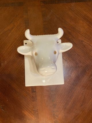 VTG White Porcelain Cow/Bull Head Glass Eyes Wall Plaque Towel Apron Hanger Plus 2