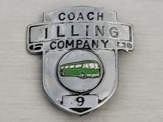 Vintage Coach Illing Company 9 Bus Driver Hat Badge Pin