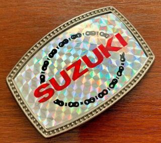 Vintage Suzuki Motorcycle Belt Buckle Retro Multi Colored Prism With Chain