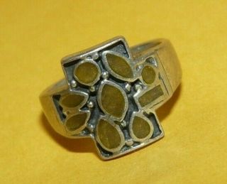 Vintage " Southwestern " Sterling Silver " 925 " Green Stone Inlay Cross Ring Size 7