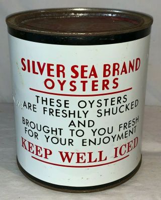 ANTIQUE SILVER SEA OYSTERS TIN LITHO 1GAL CAN PITTSBURGH PA SEAFOOD FISH GROCERY 3
