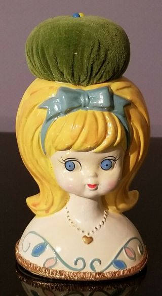 Vintage 1960’s Lady/girl Head Hat Sewing Pin Cushion