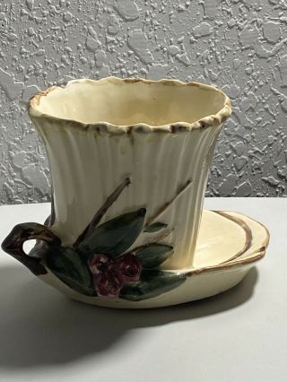 Vintage Mccoy Art Pottery Lotis Leaf Flower Pot Planter Side Saucer 1950 7 Mark