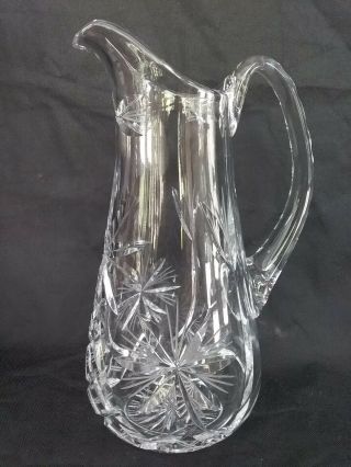 Vintage Antique Cut Glass Crystal Water Pitcher - 11 1/2 Tall X 8 1/2 W/handle