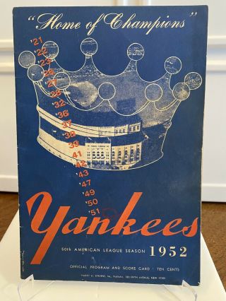 1952 York Yankees Program Scorecard Mickey Mantle 2 Hit Yogi Berra