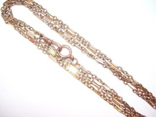 Stunning Antique Victorian 54.  5 " Long Gold Muff Guard Watch Chain Necklace 14.  5g
