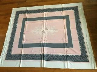 Vintage Mid Century Pink & Gray Cotton Tablecloth 51 X 59”