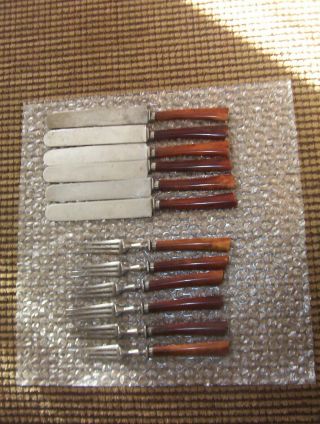 1800 " S Antique 3 Tine Forks And Knives Flatware W/bakelite