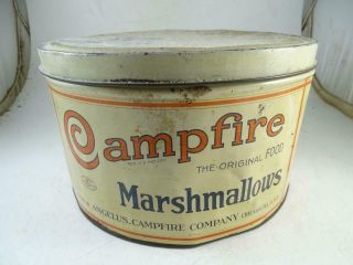 Antique Advertising Tin Can Canister Campfire Marshmallows Angelus Chicago Vtg
